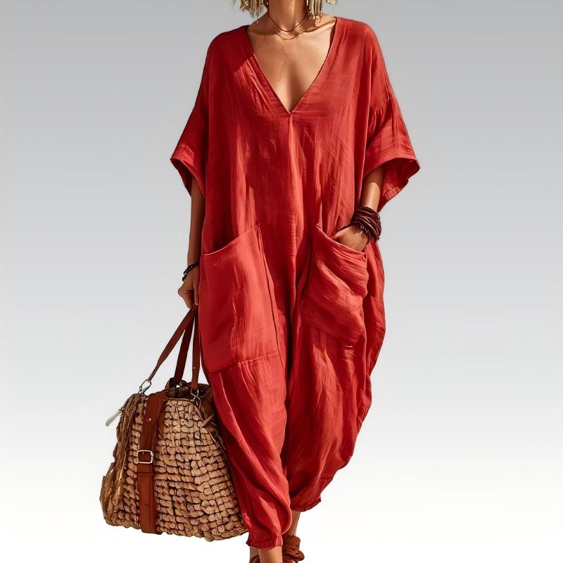 Liv – Lockerer Sommer-Jumpsuit mit V-Ausschnitt