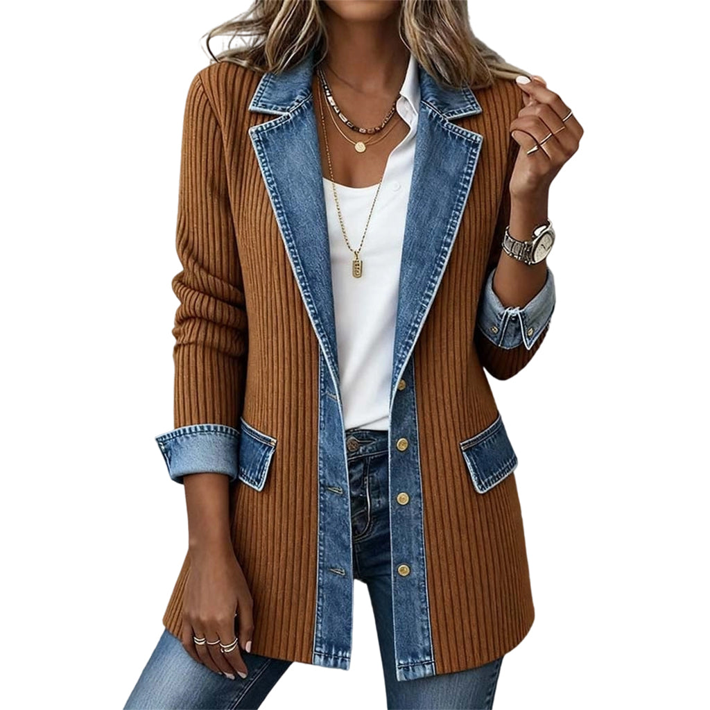 Freja – Denimjacke mit Rippstrick