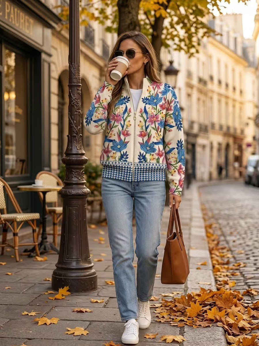 Tabitha™ | Reißverschluss-Cardigan mit botanischen Gartenblumen