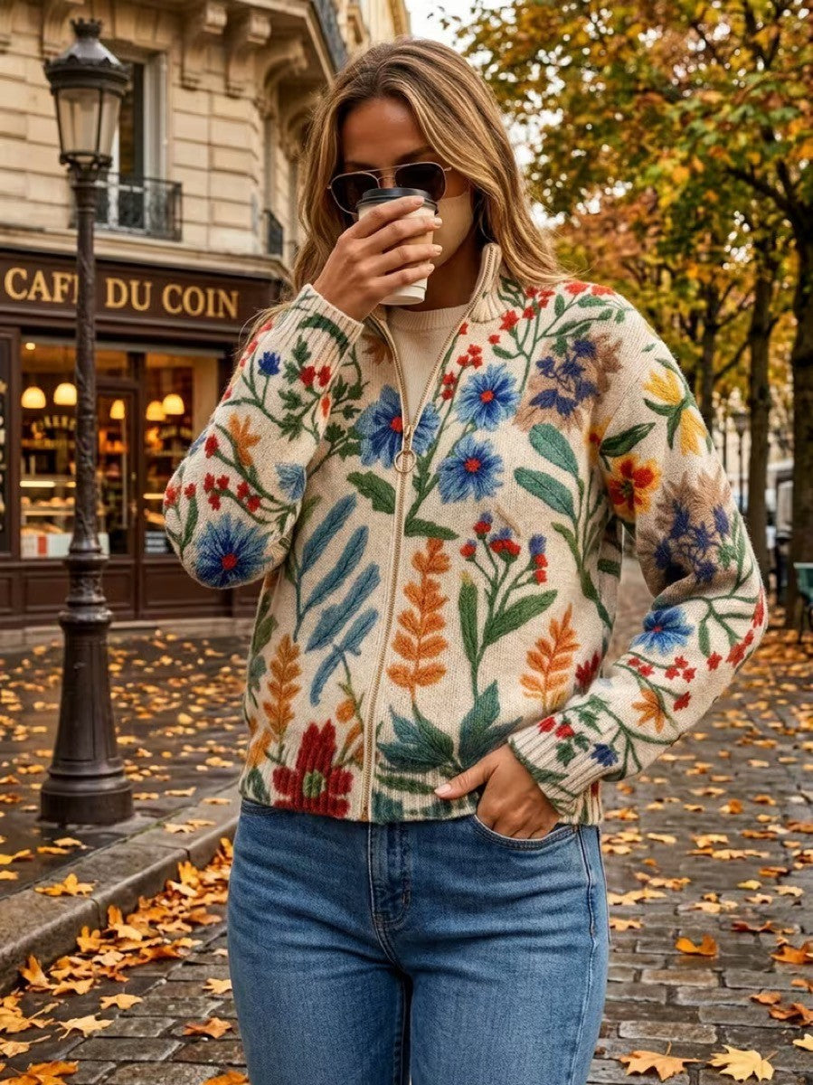 Tabitha™ | Reißverschluss-Cardigan mit botanischen Gartenblumen