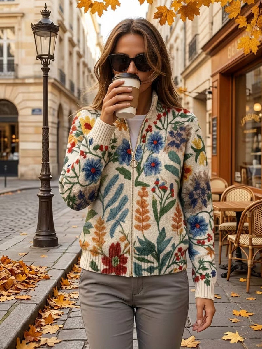 Tabitha™ | Reißverschluss-Cardigan mit botanischen Gartenblumen