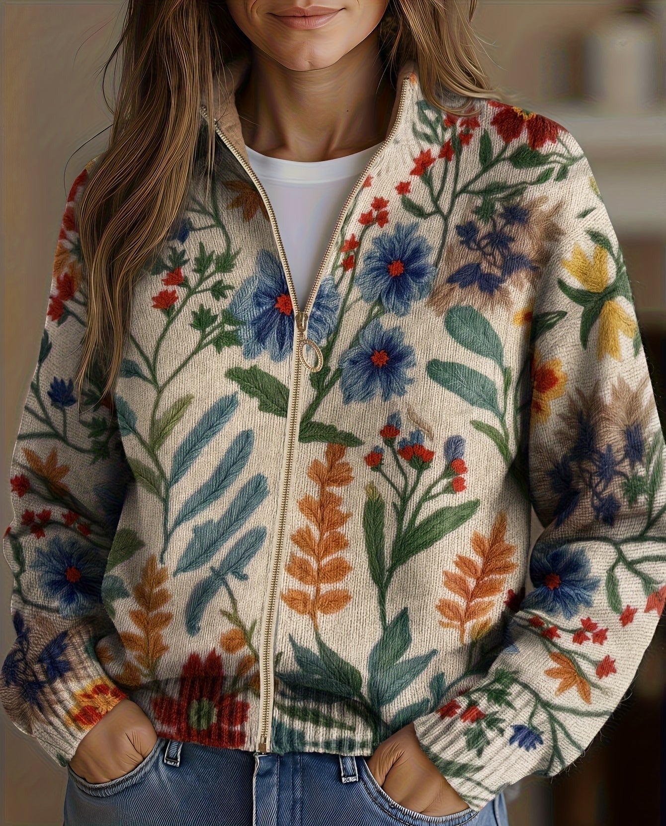Tabitha™ | Reißverschluss-Cardigan mit botanischen Gartenblumen