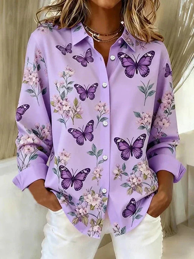 Lois | Bluse mit Schmetterlingsmuster und Knöpfen