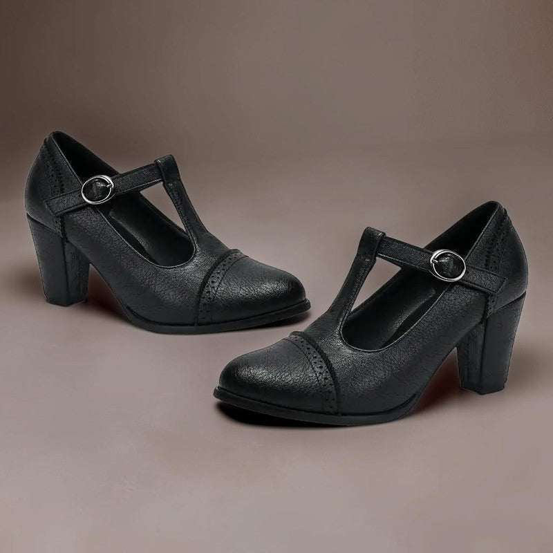 Hanne | Elegante Schuhe mit T-Riemen und Blockabsatz