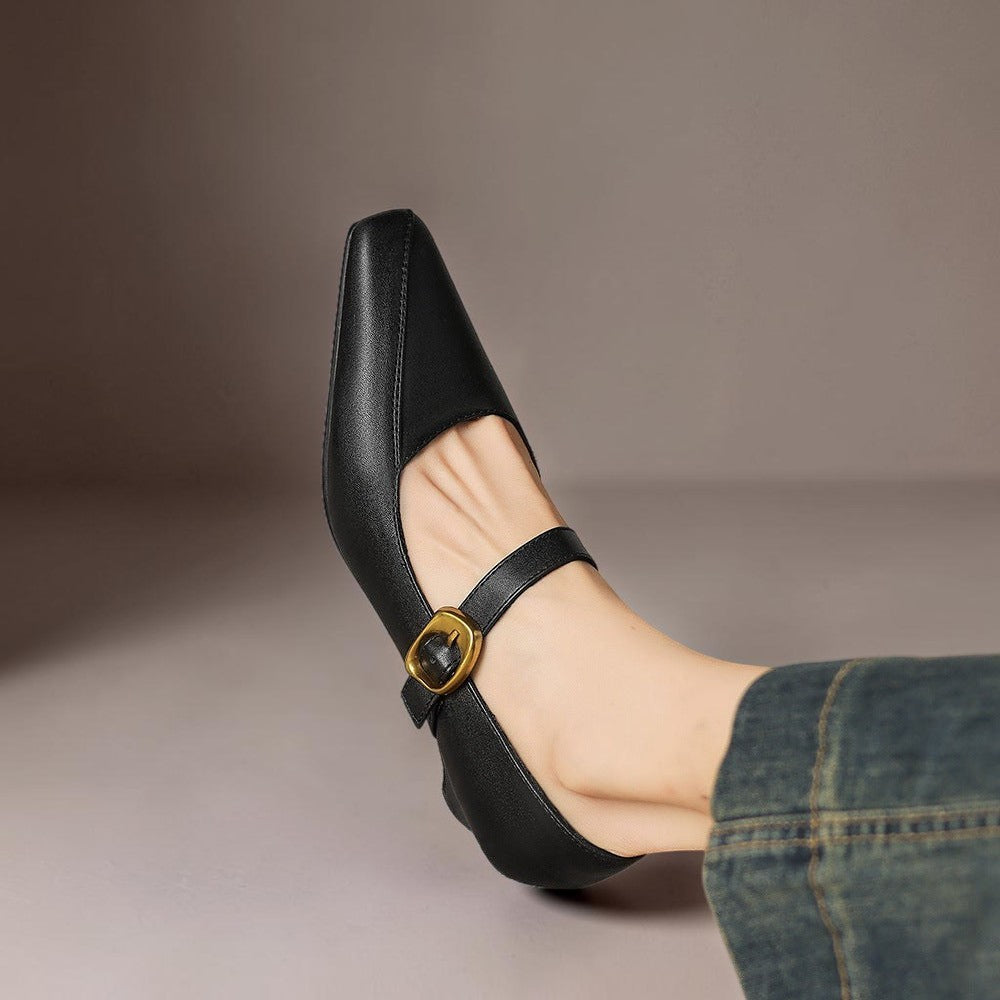 Grethe | Mary-Jane-Schuhe mit goldfarbener Schnalle