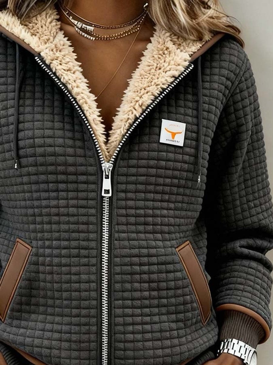 Sandra | Sherpa-gefütterte Steppjacke mit Kapuze und Reißverschluss