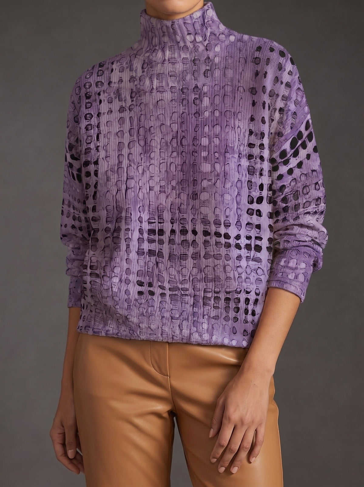 Ysolde™ | Lavendelfarbener Gitter-Rollkragenpullover