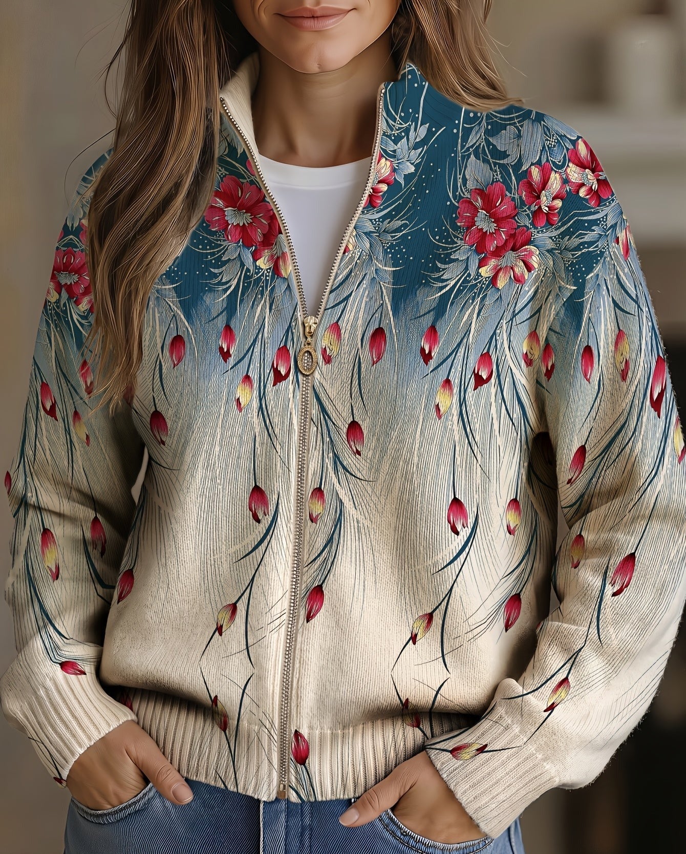 Zillah™ | Cardigan mit floralem Pfauenfeder-Farbverlauf